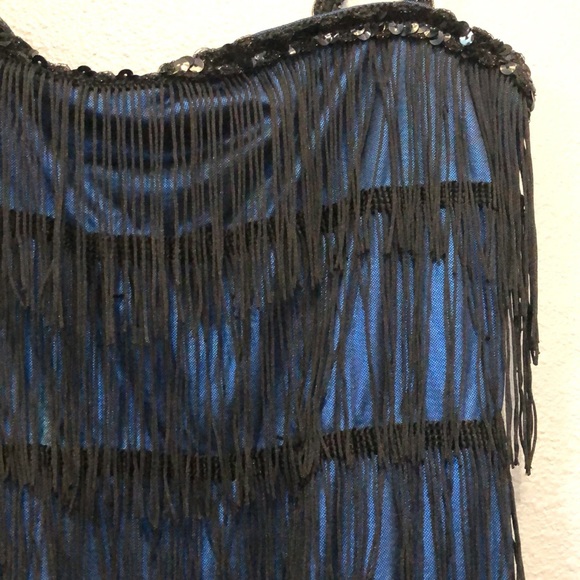 20s Flapper dress One size Fits most shimmery blue with black fringe sequin EUC - Picture 2 of 9